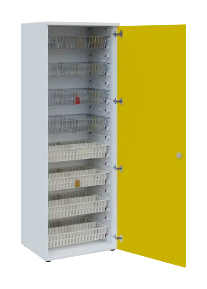 EUROMEDICA D - 66/M skříň léková boxová, 1-dveřová, pravá, 1950x660x535, korpus bílý, dvířka žlutá odio